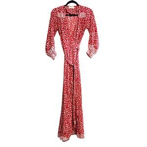 Natalie Martin 100% Silk Flaral Wrap Dress Pomegranate Cranberry Boho Size XS